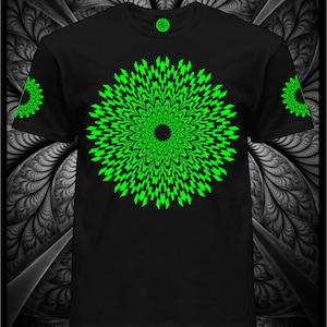 UV T-shirt - Fluorescent -&quot;Checker&quot;- Glowing in UV Psytrance blacklight wear psychodelic party clothes fractal psytrance visual art