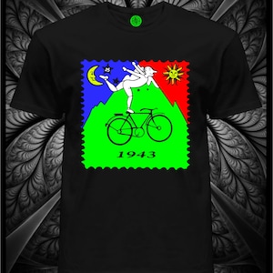 UV T-shirt - Fluorescent -Bicycle Day HOFMANN- Glowing in UV Psytrance blacklight wear psychodelic party clothes fractal psytrance Trip