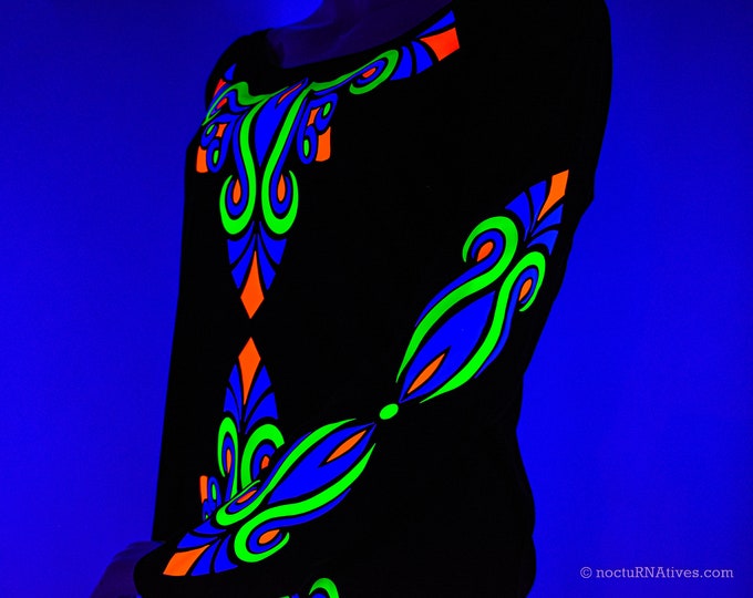 Hand Decorated UV Women's long sleeve T-shirt | Reactive in UV blacklight |