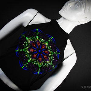 Hand Decorated UV Top DotMandala Reactive in UV blacklight Mandala Psytrance UV Tshirt Fluorescent Psychedelic Party Ultraviolet image 8