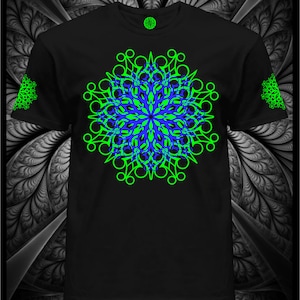 Hand Decorated UV T-shirt &quot;Psymandal&quot; | Reactive in UV blacklight |