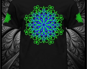 Hand Decorated UV T-shirt &quot;Psymandal&quot; | Reactive in UV blacklight |