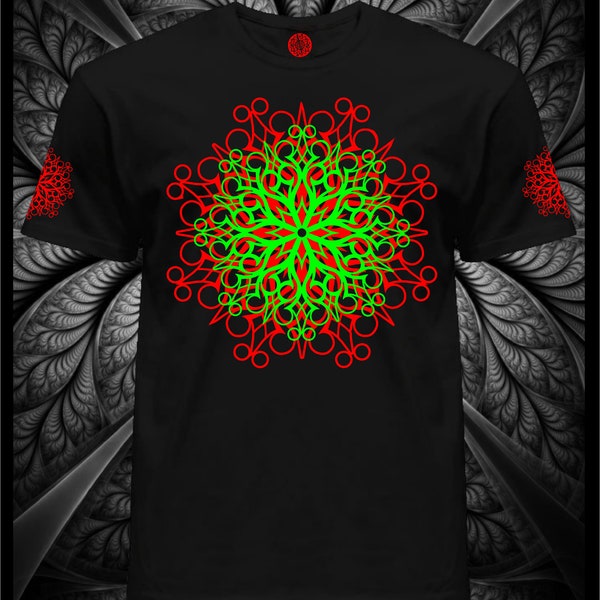 UV T-shirt - Fluorescent -"Psymandal"- Glowing in UV Psytrance blacklight wear psychodelic party clothes fractal psytrance visual art