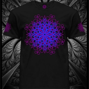 UV T-shirt - Fluorescent -&quot;Psymandal&quot;- Glowing in UV Psytrance blacklight wear psychodelic party clothes fractal psytrance visual art