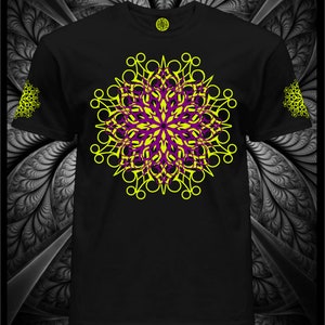 UV T-shirt - Fluorescent -&quot;Psymandal&quot;- Glowing in UV Psytrance blacklight wear psychodelic party clothes fractal psytrance visual art