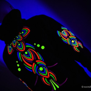 Hand Decorated UV Zipped Hoodie &quot;NeonShamanizm&quot; | Reactive in UV blacklight |