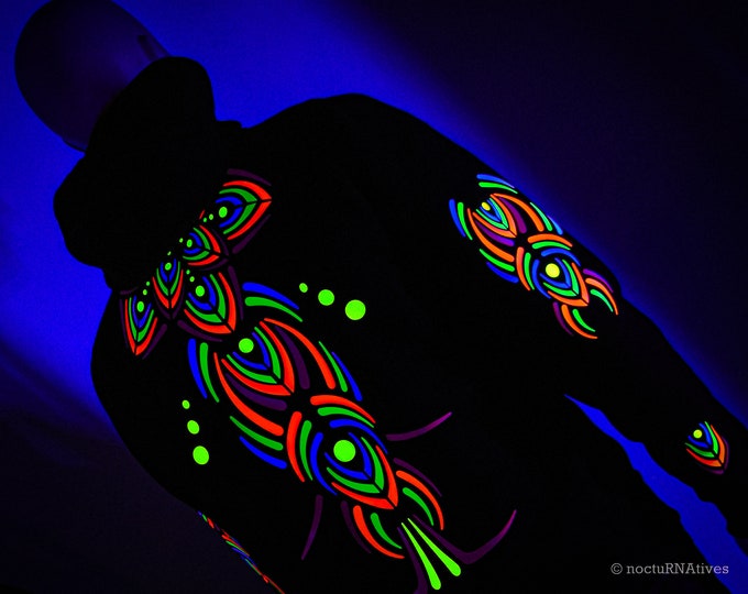 Hand Decorated UV Zipped Hoodie "NeonShamanizm" | Reactive in UV blacklight |
