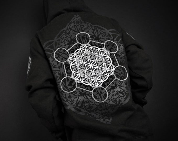 Hand Decorated Sacred Geometry "Metatron's Black Hoodie"