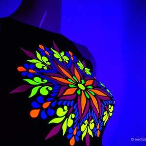 Hand Decorated Crop Top &quot;PsyMandal2&quot; | Reactive in UV blacklight |