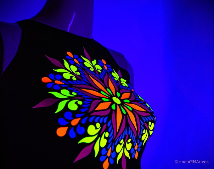 Hand Decorated Crop Top "PsyMandal2" | Reactive in UV blacklight |