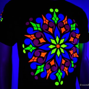 Hand Decorated UV T-shirt - &quot;PsyMandal&quot; | Reactive in UV blacklight |