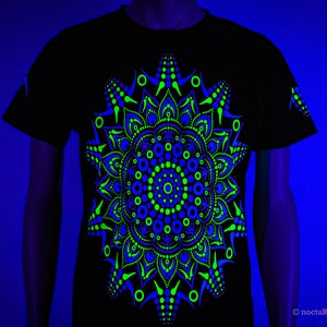 Hand Decorated UV T-shirt - "Dot Mandala" | Reactive in UV blacklight |