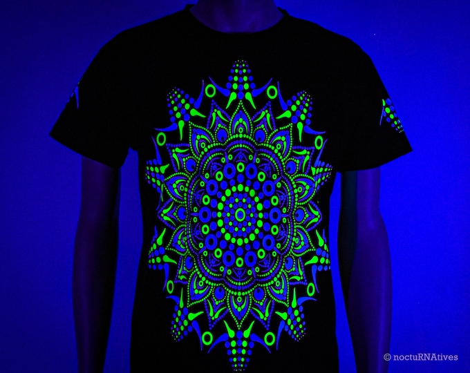 Hand Decorated UV T-shirt - "Dot Mandala" | Reactive in UV blacklight |