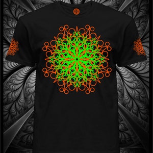 UV T-shirt - Fluorescent -&quot;Psymandal&quot;- Glowing in UV Psytrance blacklight wear psychodelic party clothes fractal psytrance visual art