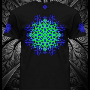 UV T-shirt - Fluorescent -&quot;Psymandal&quot;- Glowing in UV Psytrance blacklight wear psychodelic party clothes fractal psytrance visual art