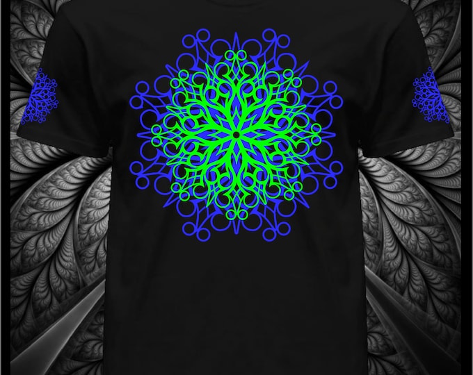 UV T-shirt - Fluorescent -"Psymandal"- Glowing in UV Psytrance blacklight wear psychodelic party clothes fractal psytrance visual art