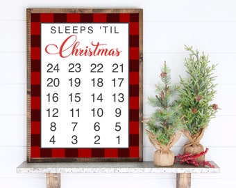 Sleep Til Christmas Printable, Christmas Countdown Print, Advent Calendar, Buffalo Check Christmas Countdown With The Kids, Holiday Wall Art