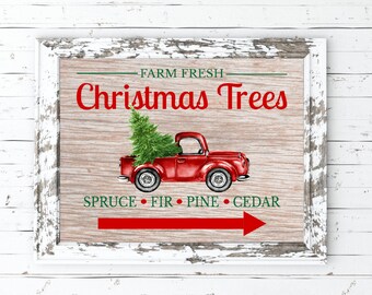 Farm Fresh Christmas Tree Printable, Christmas Tree Print, Christmas Printable, Farmhouse Christmas Sign, Red Truck Christmas Sign, Wall Art