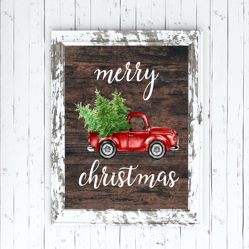 Merry Christmas Red Truck Printable Red Truck Christmas Sign | Etsy
