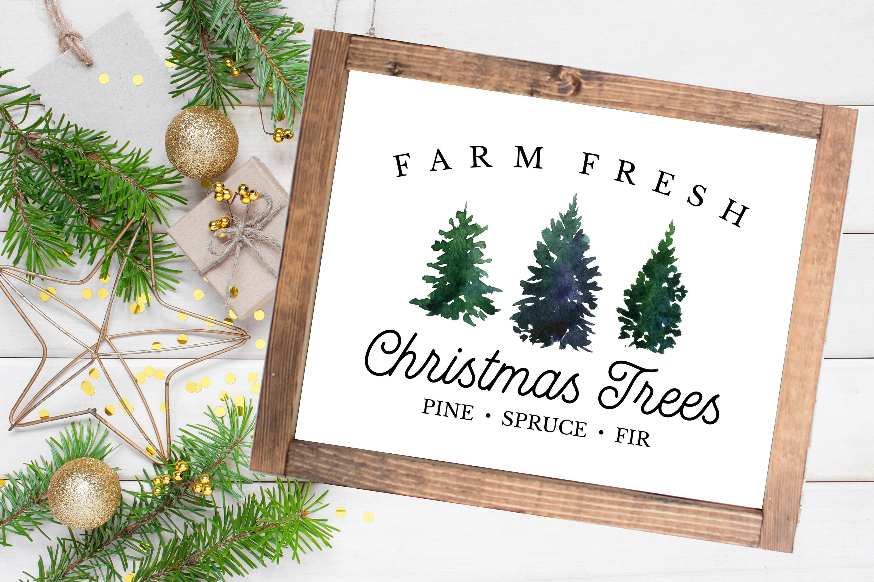 Farm Fresh Christmas Trees Printable, Farmhouse Christmas Print, Rustic