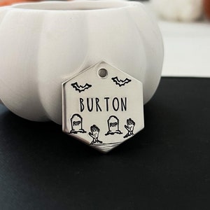 Halloween Theme Dog Tag, Pet ID Tag, Bat Dog Tag, Gold Dog Tag, Silver Dog Tag, dog tag for dogs, Bat night sky, spooky