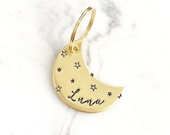 Moon Shaped Dog Tag, Moon shaped gifts, Pet ID Tag, Gold Moon, Silver Moon, Moon Dog Tag, personalized, Dog tag for dogs, star moon tag