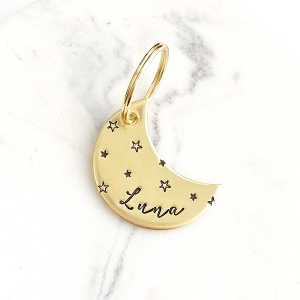 Moon Shaped Dog Tag, Moon shaped gifts, Pet ID Tag, Gold Moon, Silver Moon, Moon Dog Tag, personalized, Dog tag for dogs, star moon tag