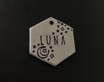 Personalized Star Moon Dog Tag, Celestial Pet ID