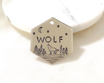 Night Forest Wolf Pet ID Tag, Personalized Dog Cat Tag