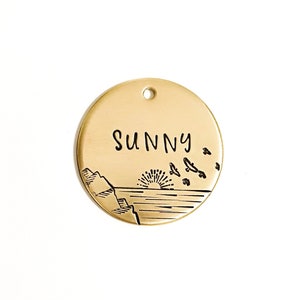 Adventure dog Tag, Pet ID Tag, Lake Dog Tag, Gold Dog Tag, Silver Dog Tag, dog tag for dogs, Forest, sun, lake, birds, sunrise, sunset