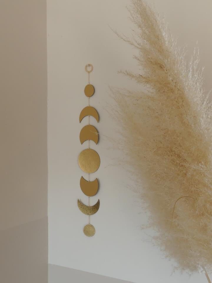 Décoration Murale Lune , Phase Lunaire Moon, Doré Guirlande Pendentif de Mur Mobile Lune