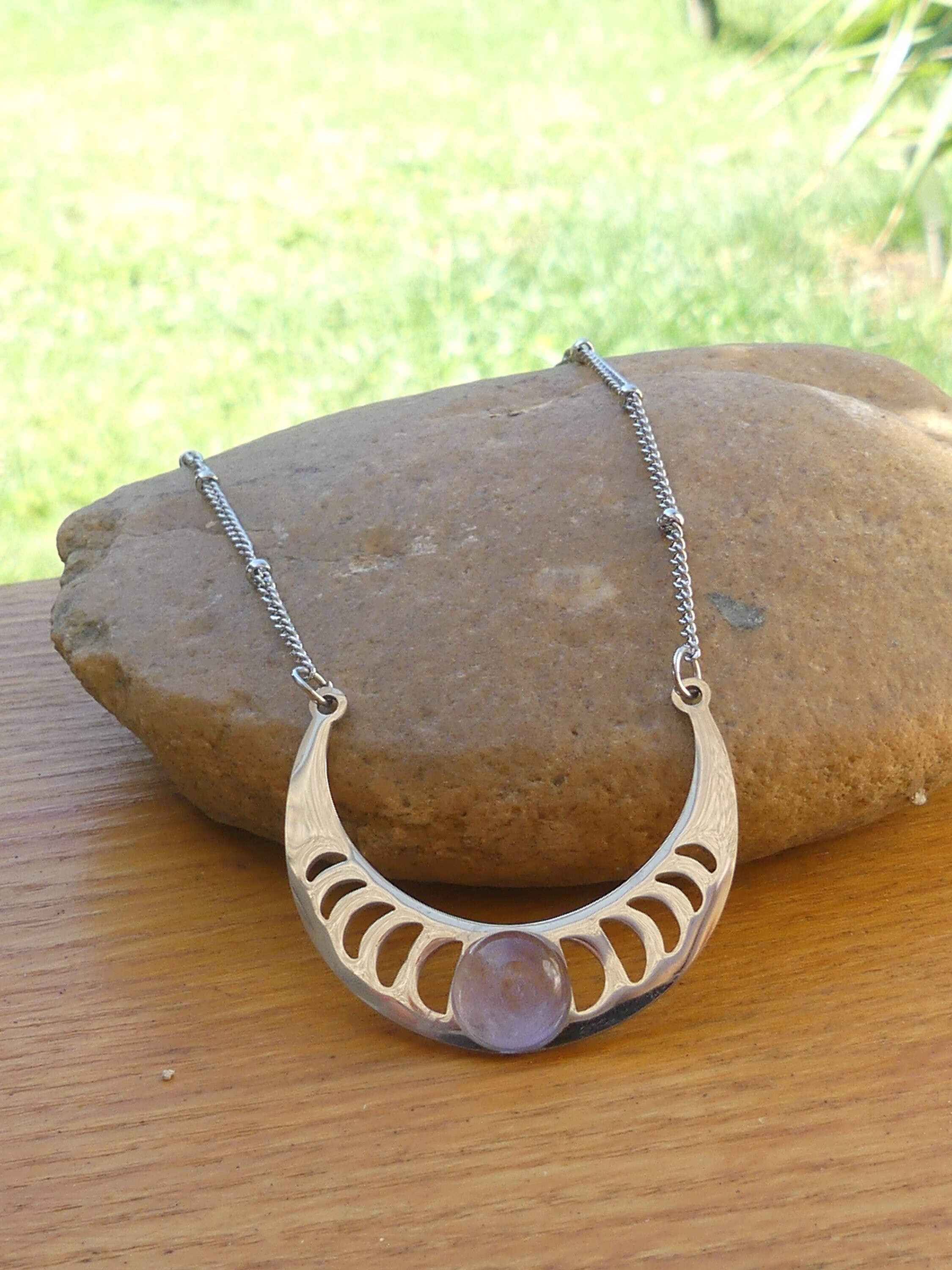 Collier Sautoir Phase de La Lune Améthyste Bijou Wiccan