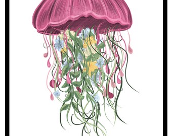 Floral Jellyfish |  Art Print | 10 x 8 Inches | Digital Download