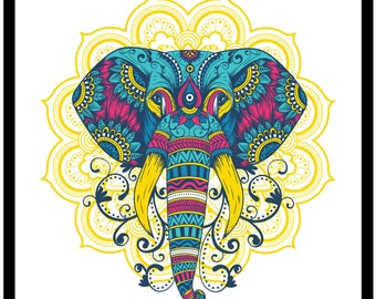 Elephant Mandala | Art Print | 10 x 10 Inches | Digital Download