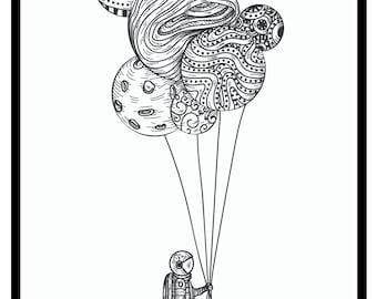 Lonely Astronaut |  Art Print | 10 x 8 Inches | Digital Download