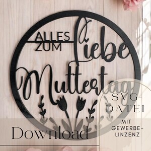 SVG Loop Frühling Alles liebe zum Muttertag Blumen Datei Laser Hoop mit Gewerbelizenz Türkranz Download Plotterdatei xtool Dekoring Digital