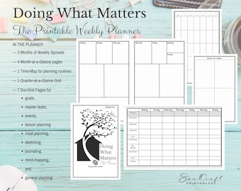 Printable Planner — Doing What Matters with a weekly undated quarterly planning booklet for calendar, schedule, and organization
