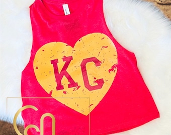 Kansas City Heart Crop Top, Kansas City Tank, Ladies Racer Tank