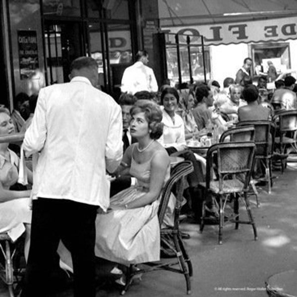 Vintage French Art Photography Café de Flore, Saint-Germain Paris, France 1959 Home decor Birthday Classic gift Black White PRINT or FRAMED