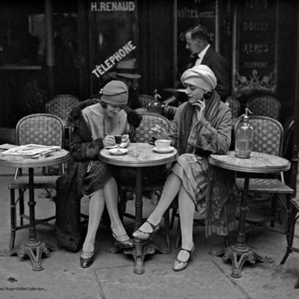 Vintage French Art Photography. Stylish gift. Paris, France. Café terrace. 1925. B&W PRINT or FRAMED Elevate your home decor ©Roger Viollet