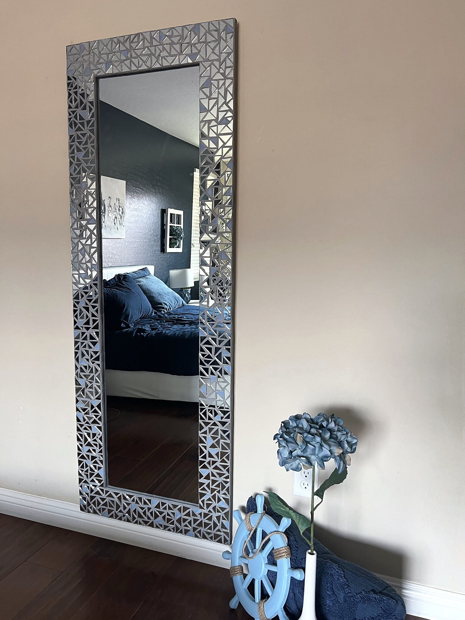 Espejo de puerta de longitud completa, espejo rectangular alto para montar  en la pared, con marco grabado para dormitorio, sala de estar, vestidor