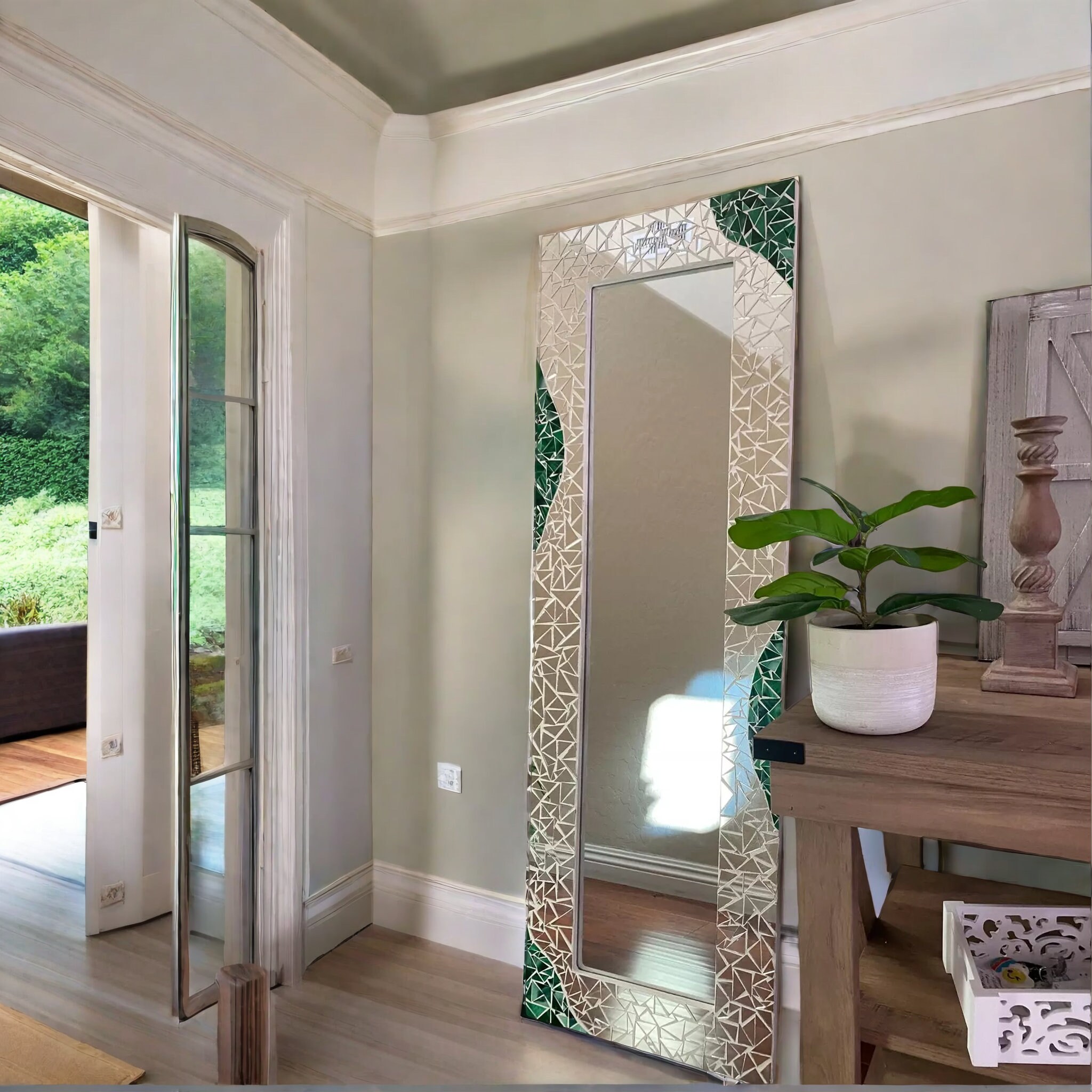 Handmade Green Mosaic Mirror Large Wall Decor, Elegant Standing Mirror ...
