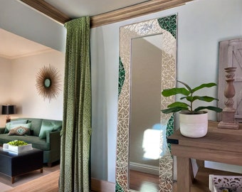 Green mosaic mirror,floor mirror,mirror wall decor,full length mirror,vanity mirror, bathroom mirror, large mosaic mirror, standing mirror