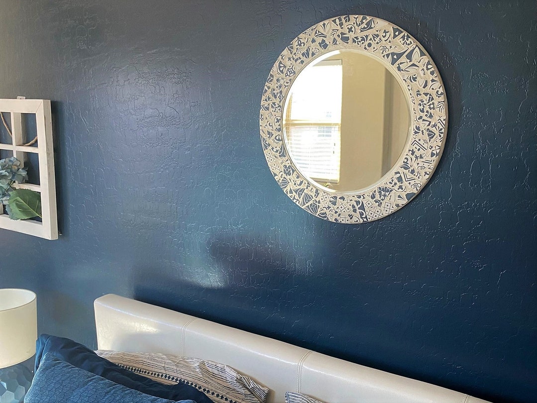 Circle Mirror Blu White Mosaic Wall Mirror /round Etsy