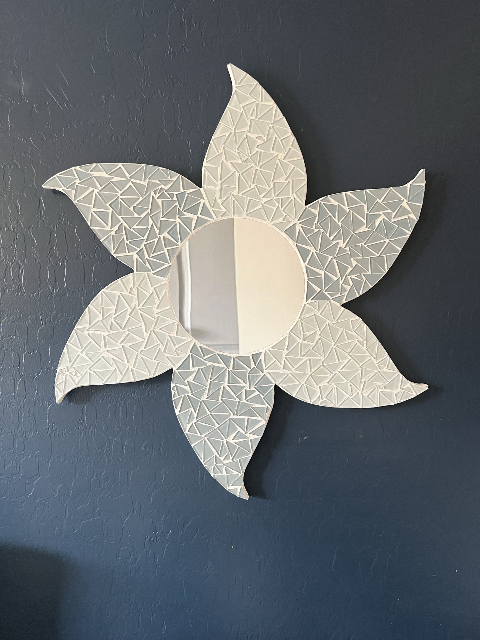 Round Blue Mosaic Mirror Flower Mirror Wall Decor Blu Acqua Silver Mirror/ Wall Mirror/ Mosaic