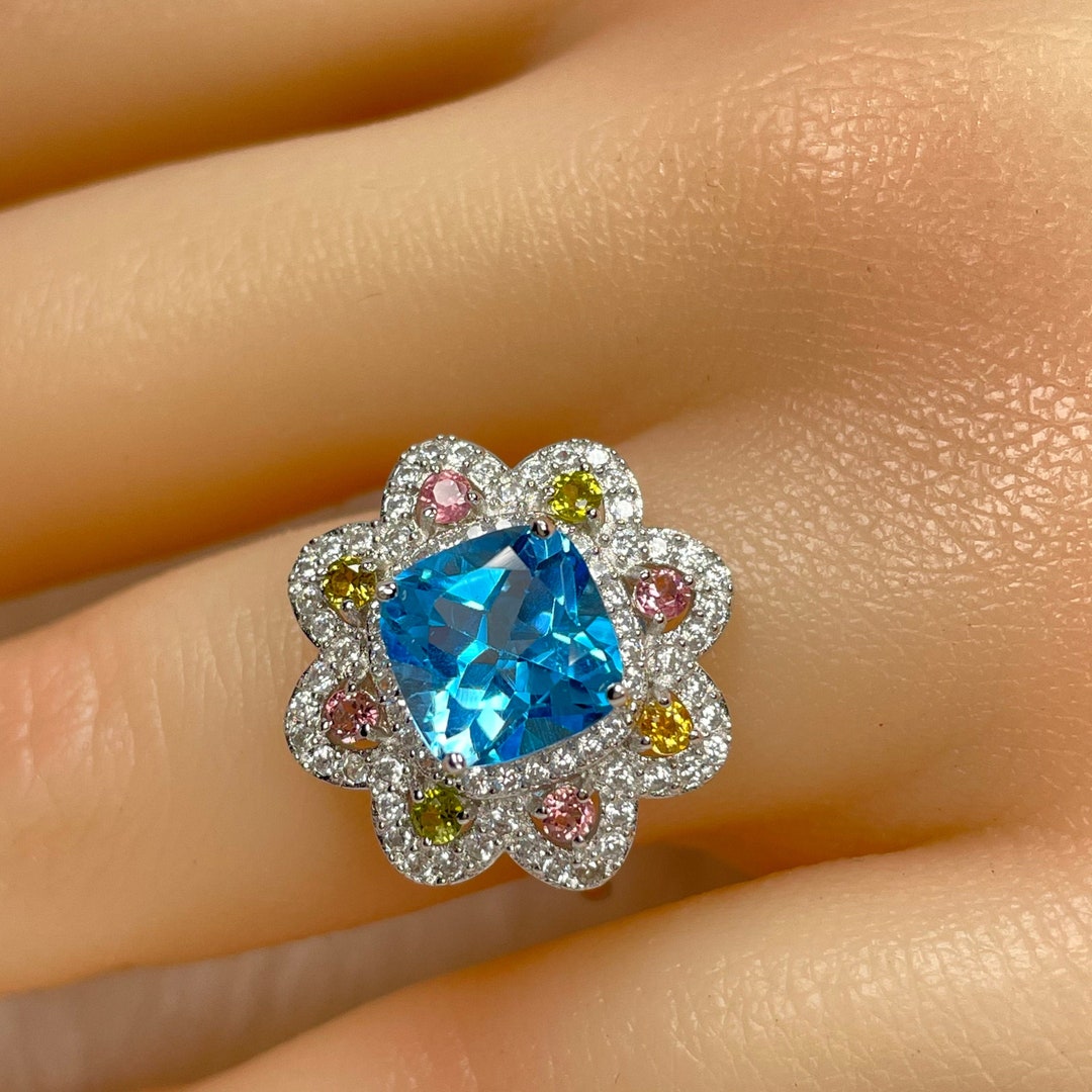 Natural Swiss Blue Topa With S925 Sterling Silver Plated 18K Gold ...