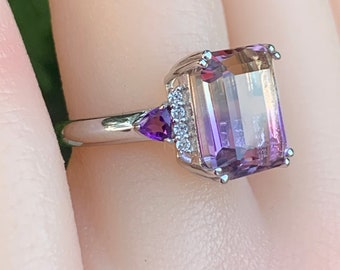 Ametrine Ring, 5 Carats, Two-Tone, Sterling Silver Adjustable Ring
