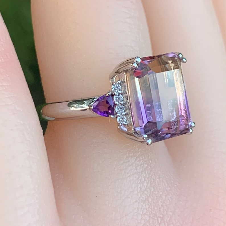 Bague amétrine, 5 carats, bicolore, bague réglable en argent sterling image 1