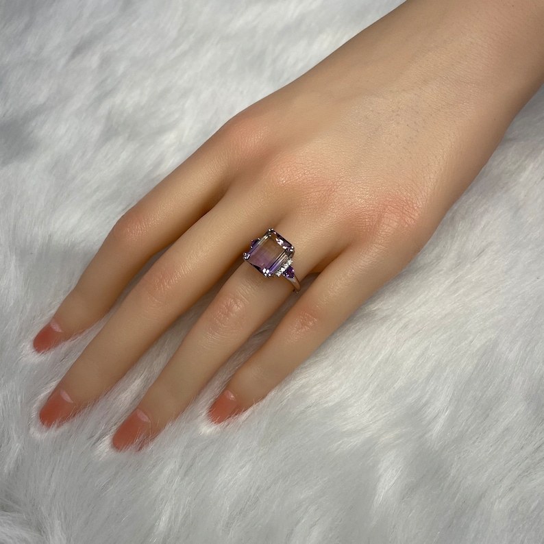 Bague amétrine, 5 carats, bicolore, bague réglable en argent sterling image 8