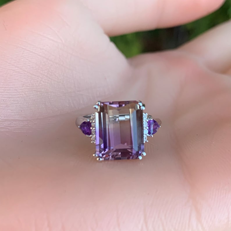 Bague amétrine, 5 carats, bicolore, bague réglable en argent sterling image 6